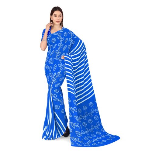 Women’s Faux Georgette Saree With Blouse (Blue, 5-6Mtrs)