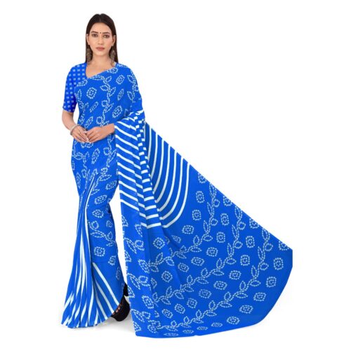 Women's Faux Georgette Saree With Blouse (Blue, 5-6Mtrs) - Image 4