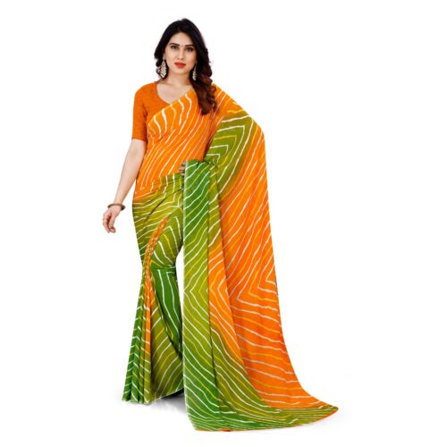 Women’s Faux Georgette Saree With Blouse (Yellow, 5-6Mtrs)