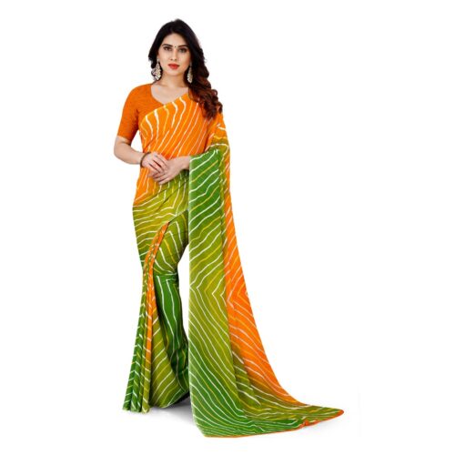 Women’s Faux Georgette Saree With Blouse (Yellow, 5-6Mtrs)