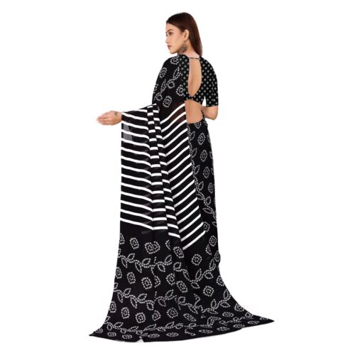 Women’s Faux Georgette Saree With Blouse (Black, 5-6Mtrs)