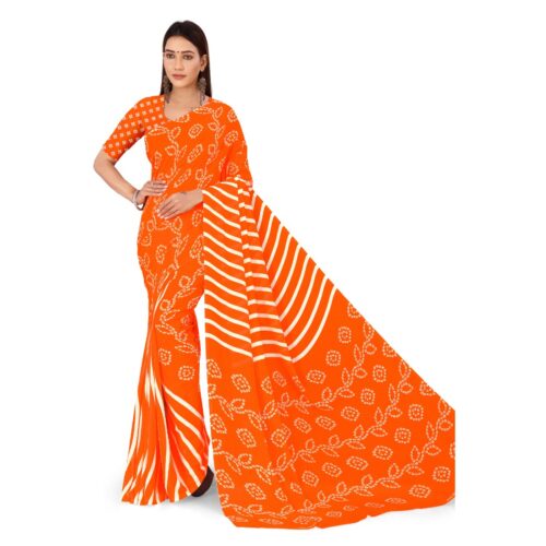 Women's Faux Georgette Saree With Blouse (Orange, 5-6Mtrs) - Image 4