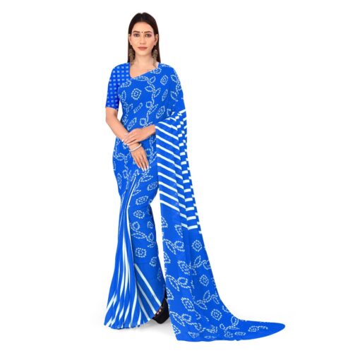 Women’s Faux Georgette Saree With Blouse (Blue, 5-6Mtrs)