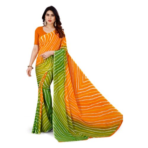 Women's Faux Georgette Saree With Blouse (Yellow, 5-6Mtrs) - Image 4