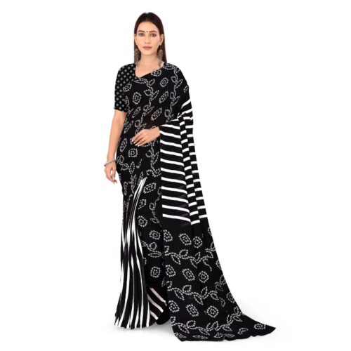 Women’s Faux Georgette Saree With Blouse (Black, 5-6Mtrs)