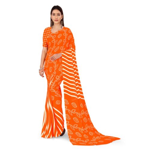 Women’s Faux Georgette Saree With Blouse (Orange, 5-6Mtrs)