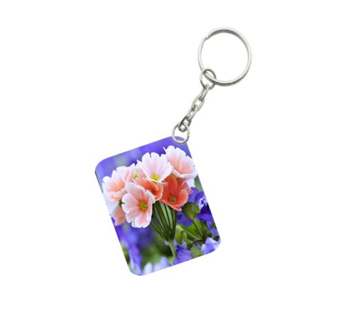 Pack Of 3_ Peach Flower One Side Printed Rectangle Designer Keychain (Peach)