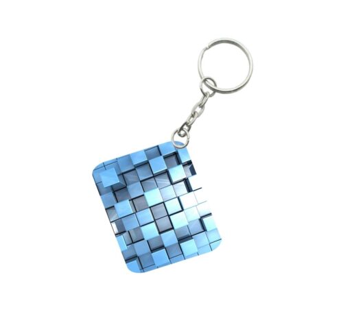 Pack Of 3_ Blue Cubes One Side Printed Rectangle Designer Keychain (Blue)