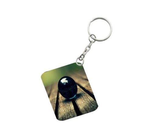 Pack Of 3_ Black Obsidian Sphere One Side Printed Rectangle Designer Keychain (Black)