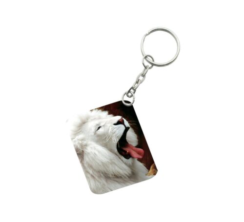 Pack Of 3_ White Lion One Side Printed Rectangle Designer Keychain (White)