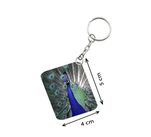 Pack Of 3_ Peacock One Side Printed Rectangle Designer Keychain (Multi Color)