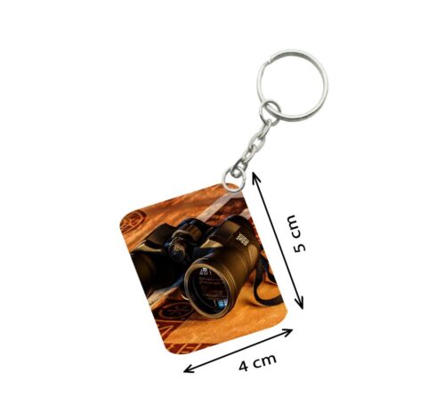 Pack Of 3_ Binoculars One Side Printed Rectangle Designer Keychain (Black)