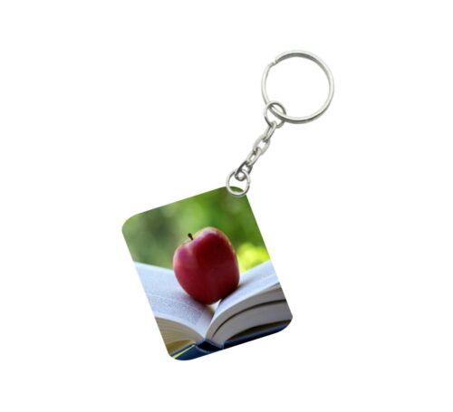 Pack Of 3_ Apple One Side Printed Rectangle Designer Keychain (Red)