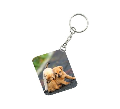 Pack Of 3_ Dogs Love One Side Printed Rectangle Designer Keychain (Brown)