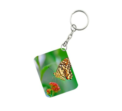 Pack Of 3_ Red Flower With Butterfly One Side Printed Rectangle Designer Keychain (Red)