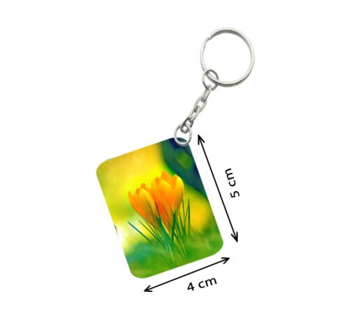 Pack Of 3_ Yellow Flower One Side Printed Rectangle Designer Keychain (Yellow)