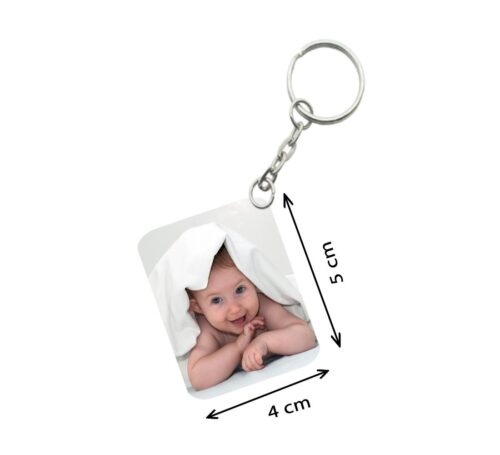 Pack Of 3_ Baby With Smile One Side Printed Rectangle Designer Keychain (White)