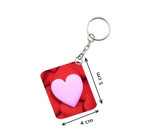 Pack Of 3_ Pink Heart One Side Printed Rectangle Designer Keychain (Pink)