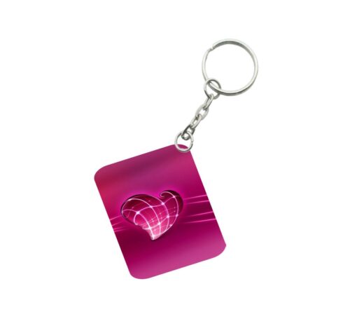 Pack Of 3_ Pink Heart One Side Printed Rectangle Designer Keychain (Pink)