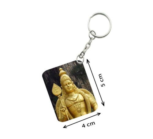 Pack Of 3_ Golden Statue Of Murugan One Side Printed Rectangle Designer Keychain (Golden)