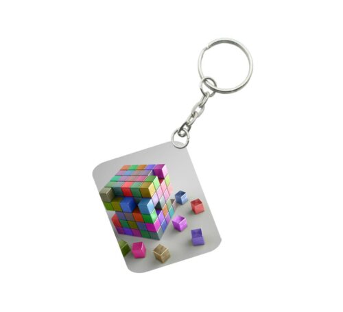 Pack Of 3_ 3D Cubes One Side Printed Rectangle Designer Keychain (Multi Color)