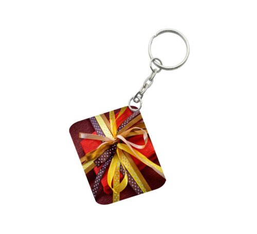 Pack Of 3_ Gift Ribban One Side Printed Rectangle Designer Keychain (Multi Color)