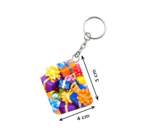 Pack Of 3_ Colored Gift Box One Side Printed Rectangle Designer Keychain (Multi Color)