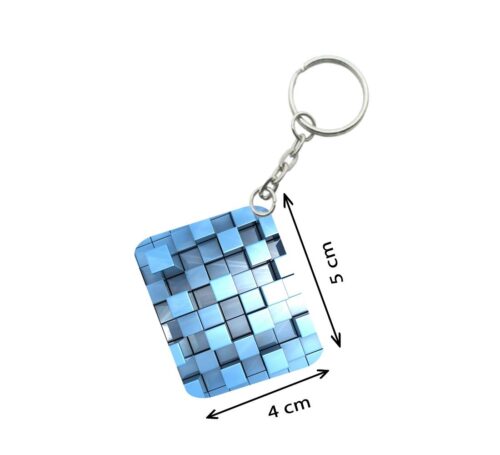 Pack Of 3_ Blue Cubes One Side Printed Rectangle Designer Keychain (Blue)