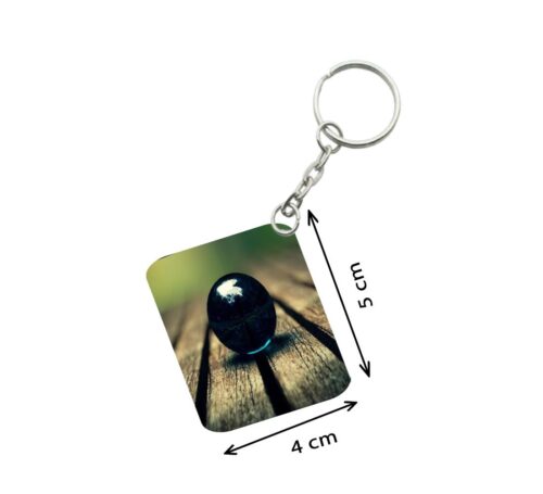 Pack Of 3_ Black Obsidian Sphere One Side Printed Rectangle Designer Keychain (Black)