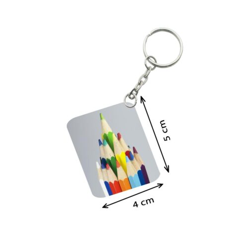 Pack Of 3_ Pencil One Side Printed Rectangle Designer Keychain (Multi Color)