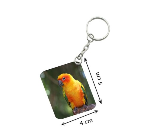 Pack Of 3_ Parrot One Side Printed Rectangle Designer Keychain (Orange)