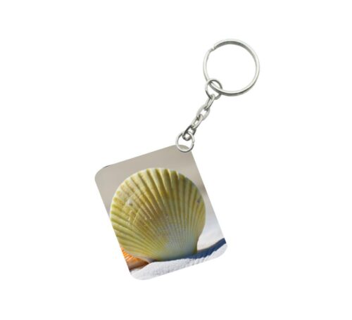 Pack Of 3_ Shells Sand One Side Printed Rectangle Designer Keychain (Yellow)