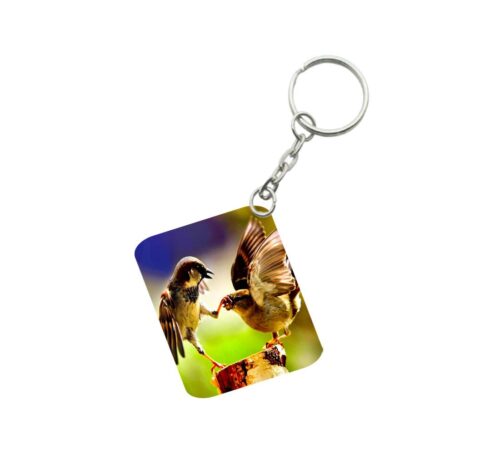 Pack Of 3_ Birds Love One Side Printed Rectangle Designer Keychain (Multi Color)