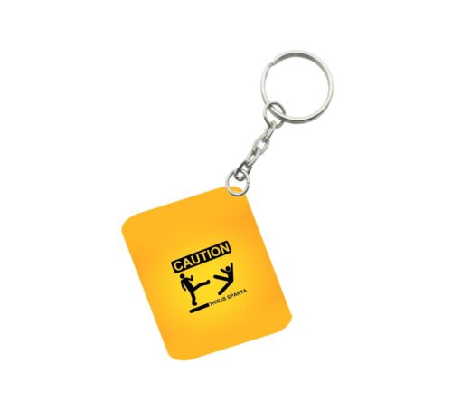 Pack Of 3_ Caution One Side Printed Rectangle Designer Keychain (Orange)