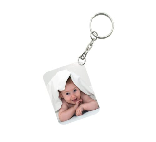 Pack Of 3_ Baby With Smile One Side Printed Rectangle Designer Keychain (White)