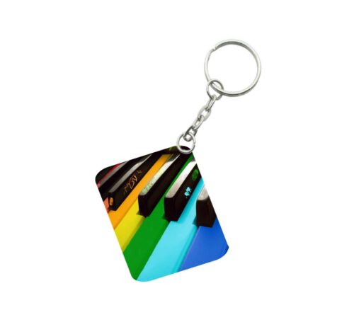 Pack Of 3_ Rainbow Piano Keys One Side Printed Rectangle Designer Keychain (Rainbow Color)