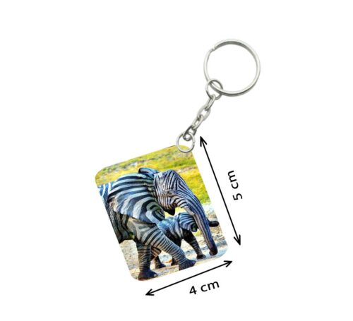 Pack Of 3_ Zebra Elephant One Side Printed Rectangle Designer Keychain (Black and White)