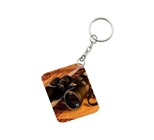 Pack Of 3_ Binoculars One Side Printed Rectangle Designer Keychain (Black)