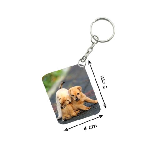 Pack Of 3_ Dogs Love One Side Printed Rectangle Designer Keychain (Brown)