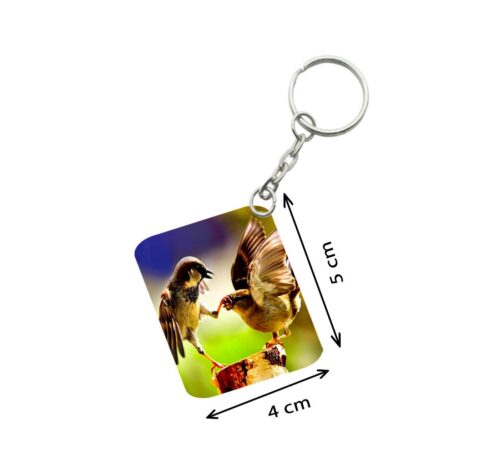 Pack Of 3_ Birds Love One Side Printed Rectangle Designer Keychain (Multi Color)