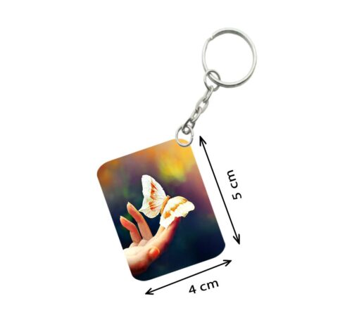 Pack Of 3_ Flying Butterfly One Side Printed Rectangle Designer Keychain (Sandal)