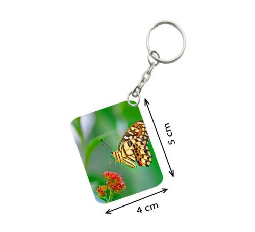 Pack Of 3_ Red Flower With Butterfly One Side Printed Rectangle Designer Keychain (Red)