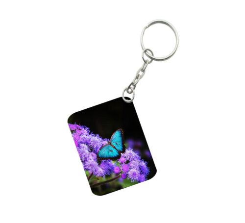 Pack Of 3_ Light Blue Butterfly One Side Printed Rectangle Designer Keychain (Light Blue)