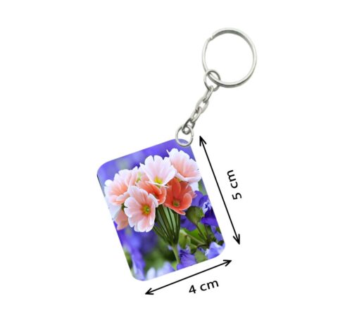 Pack Of 3_ Peach Flower One Side Printed Rectangle Designer Keychain (Peach)