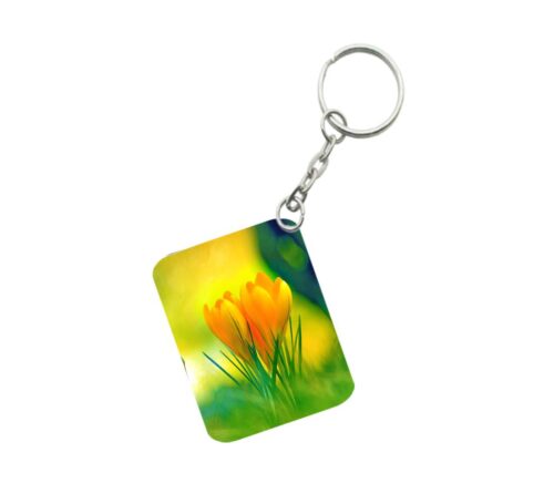 Pack Of 3_ Yellow Flower One Side Printed Rectangle Designer Keychain (Yellow)