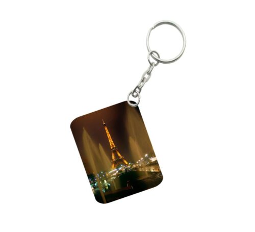 Pack Of 3_ Eiffel Tower One Side Printed Rectangle Designer Keychain (Golden)