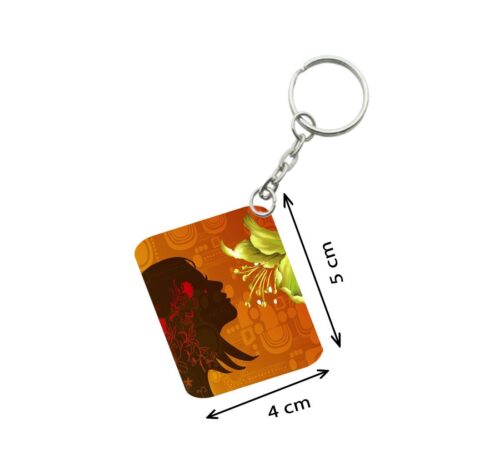 Pack Of 3_ Woman Face Decorated With Flowers One Side Printed Rectangle Designer Keychain (Orange)