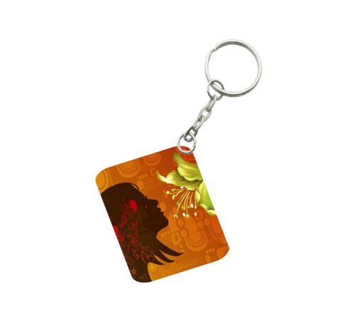 Pack Of 3_ Woman Face Decorated With Flowers One Side Printed Rectangle Designer Keychain (Orange)