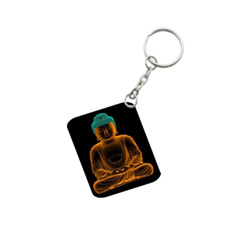 Pack Of 3_ Golden Buddha One Side Printed Rectangle Designer Keychain (Golden)