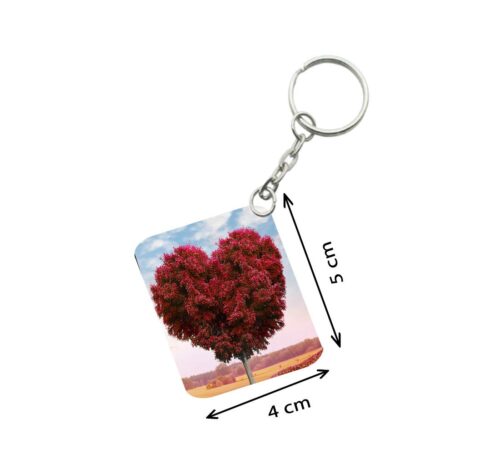 Pack Of 3_ Red Tree Heart One Side Printed Rectangle Designer Keychain (Red)